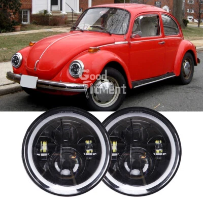 2x 7'' LED Scheinwerfer Angel Eyes Blinker E-Zertifiziert für VW Beetle Runden - Bild 1 von 4