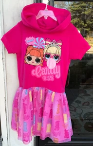 LOL Surprise sz 7/8 Girls Dress Pink Hooded Tulle Gummie Bears Bow New A12 - Picture 1 of 10