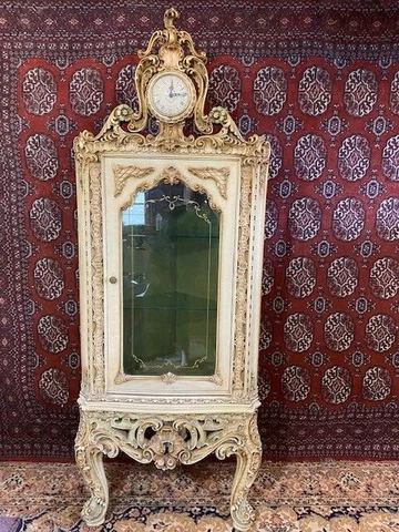 French Curio Cabinet Louis Xv Style Vitrine Antique Display Glass China Painted Cover