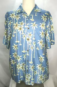 Camisa hawaiana de seda Jos A Bank para hombre talla M teniente azul silueta de palmera usada en excelente estado - Imagen 1 de 8