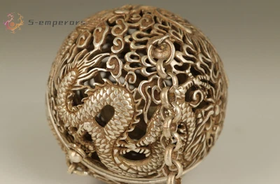Old Tibet Silver Copper Hand Carved Dragon Phoenix Statue Incense Burner Buddha - Image 1 of 4
