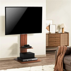 Sturdy Wooden Floor TV Stand with Shelf Height Adjustable Corner TV Stand Mount - Picture 1 of 12
