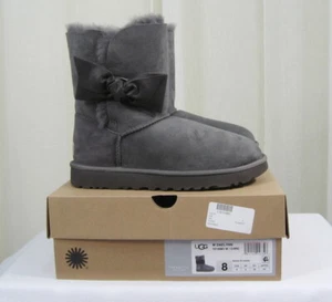 NIB UGG Womens Daelynn Bow Suede Leather Genuine Shearling Boot US 8/39 Charcoal - Picture 1 of 12