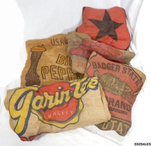 5 Vintage Burlap Potato Sack Bags - Meadows, Garin-Tee, Badger State, Big Pepper - Picture 1 of 11