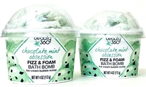 2 Beauty 360 4 Oz Fizz & Foam Chocolate Mint Obsession Bath Bomb Ice Cream Scoop - Picture 1 of 1