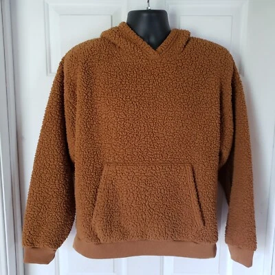 American Eagle Women's Brown Sherpa Teddy Hoodie Size Small Plush Cozy Warm - Image 1 of 4