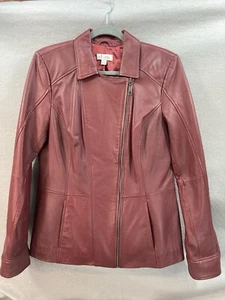 Denim & Co. Lamb Leather Moto Jacket Dark Burgundy Sm NWOT; Beautiful! So Soft! - Picture 1 of 6