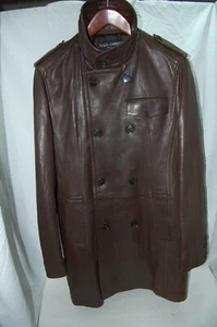 EU54/US44 XL🔥 Dolce & Gabbana Men Brown Leather Tall Coat Jacket ITALY Overcoat - Picture 1 of 11