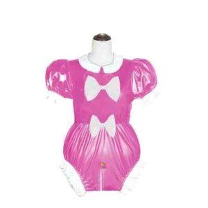 Übergröße Erwachsene abschließbarer Strampler Sissy PVC Reißverschluss offener Schritt Dienstmädchen Kostüm 7XL - Bild 1 von 16