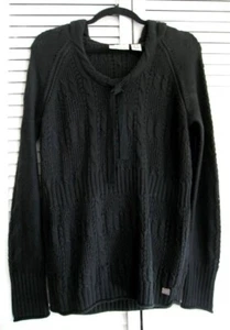 DKNY JEANS Pullover Negro Manga Larga Con Capucha Crochet Tejido con Cable XL Mezcla de Algodón - Imagen 1 de 10