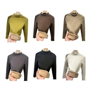 Thermal Shirt Women Stretch Long Sleeve Mock Neck Winter Tops Thermal Undershirt - Picture 1 of 32