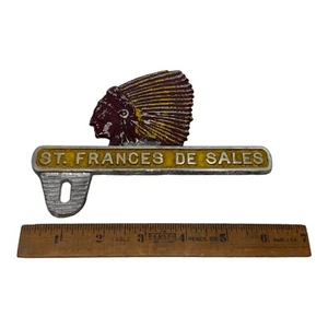 1950s License Plate Topper - ST FRANCES DE SALES - 6.5” x 5” - Aluminum Vintage - Picture 1 of 3