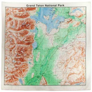 Gedrucktes Bild Grand Teton Nationalpark Bandanna 22" x 22" topographische Karte - Bild 1 von 1