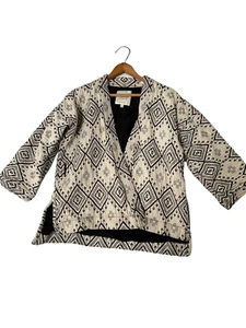 MADEWELL Womens Jacket ARROWHEAD JACQUARD Kimono Wrap 3/4 Sleeve Black Cream S - Picture 1 of 6