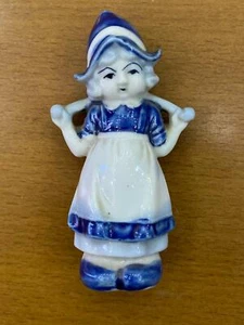 Vintage Porcelain Girlgirl Blue Delft Dutch Figurine Milk Maid Water Carrier Art - Picture 1 of 6