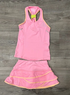 Lucky in Love Tenis Niñas Camiseta sin Mangas Skort en Niveles XXS 4 5 Rosa Amarillo Juego de 2 piezas Usado en Excelente Condición Foto 1 de 4