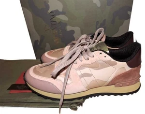 Valentino Garavani Pink Camo Rockrunner Rockstud Sneakers Low Top Athletic 38 - Picture 1 of 9