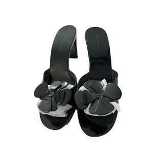 9 Robert Clergerie Cabi Peep Toe Black Patent High Heel Shoes Lucite - Picture 1 of 11