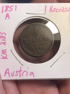 1851-A AUSTRIA 1 KREUZER COPPER COIN -KM#2185-FRANZ JOSEPH I - Picture 1 of 6