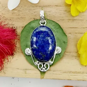 Oval Lapis Lazuli Gemstone 925 Sterling Silver Handmade Pendant Jewelry 1.5'' - Picture 1 of 6