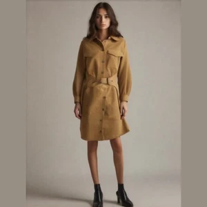 Vici Damen mittelbraun Cord Kragen Gürtel Langarm Shirt Kleid Neu ohne Etikett - Bild 1 von 11