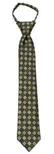 Boy's 14 Inch Green Pattern Pretied Zipper Necktie - Picture 1 of 1