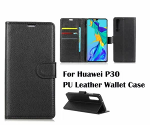 Black Synthetic Leather Card Slot Wallet Flip Case for Huawei P30 - Picture 1 of 8