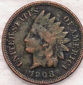 1908 Indian Head Cent Penny 1C - F/VF - High Grade - #11903 - Picture 1 of 4