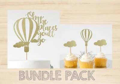 PAQUETE PAQUETE Oh The Places You'll Go + Globo de Aire Caliente Nubes Cupcake Toppers Foto 1 de 4