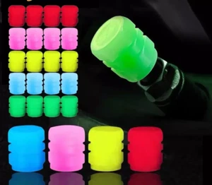 4PCS Fluorescent Car Tire Valve Cap Luminous Bike Tire Valve Stem Caps Universal - Picture 1 of 15