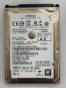 HTS547564A9E384, PN: 0J15342, MLC: DA3931, Hitachi 640Gb 2.5" HDD - Picture 1 of 2