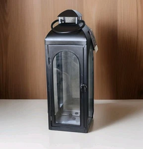 Better Homes & Gardens großer Kerzenhalter mit Muster schwarz Metall/Glas 20" hoch - Bild 1 von 2