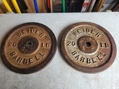 Barra Weider ~ Placas de peso de 20 lb ~ DOS caras ~ Tamaño estándar 40 lb ~ De colección RARA Foto 1 de 4