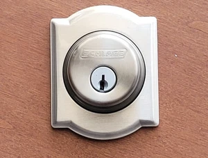 Schlage Satin Nickel Camelot Deadbolt Single Cylinder Door Lock Replacement - Picture 1 of 2