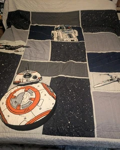Pottery Barn Kids Star Wars Droid Queen/Full Quilt R2D2 BB8 X-wing - Afbeelding 1 van 9