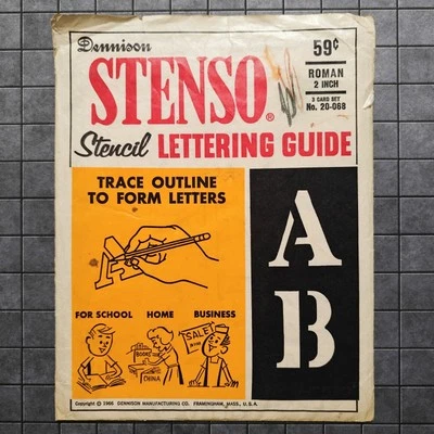 Vintage 1966 Dennison Stenso Stencil Lettering Guide Roman 1 1/2" & 2" Complete - Image 1 of 4