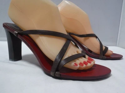 VTG Gucci ITALY Brown Red Wood Heel Toe Ring Thong Strappy Leather Sandals 7.5 - Image 1 of 4