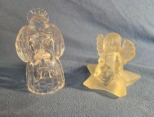Christmas Angel Candle Holders Set of 2 Clear and Frosted O Holy Night Peace - Picture 1 of 7