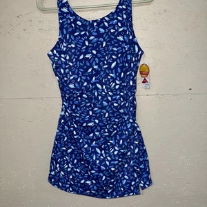 NWT L.L. Bean Swim Dress UPF 50 Sun-smart Blue/White Floral Padded Size 12 Reg - Picture 1 of 11