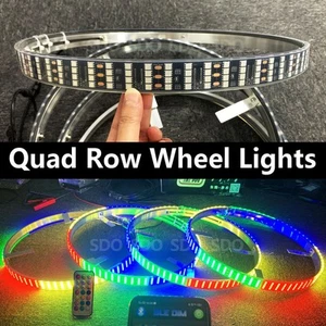 4x 15.5'' Quad Row Color Chasing LED Wheel Ring Lights For Truck Car APP+Remote - Foto 1 di 13