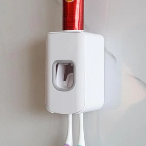 2 Slot Toothbrush Holder And Toothpaste Dispenser Wall Mounted Automatic Toothpa - Picture 1 of 6