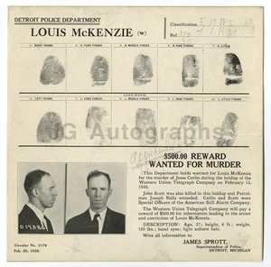 Wanted Notice - Louis McKenzie/Mord - Detroit, Michigan, 1930 - Bild 1 von 2