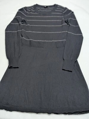 Theory Dress Wool Striped Black Gray Striped Stretch Medium Mini Long Sleeve - Image 1 of 4