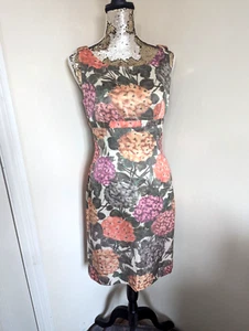 HOBBS Kleid UK 10 Hortensie Seide/Baumwollmischung rosa/grün Empire Line ärmellos - Bild 1 von 16