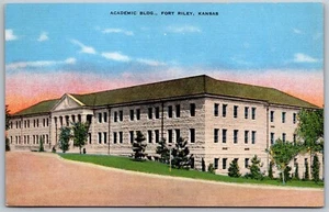 Vtg Kansas KS Fort Riley Academic Building Army Base Military Kaw 1940s Postcard - Picture 1 of 2