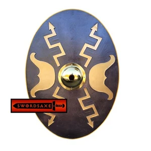 Curved Roman Empire Cavalry Wood Oval Scutum Shield Leather Shoulder Strap Grip - Picture 1 of 2