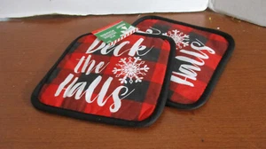 Set 2 PORTAVASI NATALIZI DECK THE HALLS a quadri neri e rossi ~nuovi con etichette - Foto 1 di 3