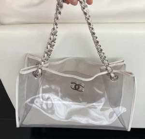 Chanel Clear/White PVC Vinyl Tote Bag Shouder Bag 11245873 J3 - Picture 1 of 16