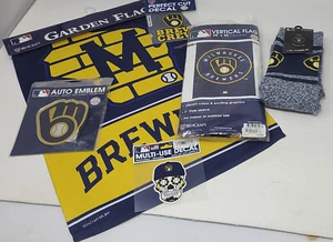 OFFICIAL MLB Milwaukee Brewers Merchandise 6 PACK Decals Flags Socks Emblem etc. - Picture 1 of 5