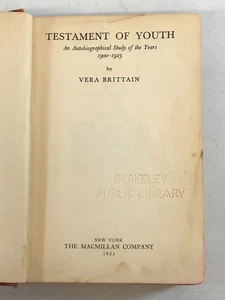 Testament Of Youth Autobiographical Study by Vera Brittain, 1933, Ex-library,E-6 - Picture 1 of 20
